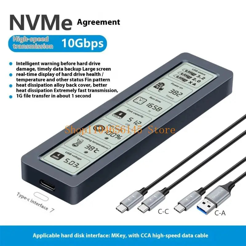 5asd Externals SSDs Enclosure Aluminum Cooling System Builts In Screen For Disk Health Temperature Monitoring USB 3.1 Support