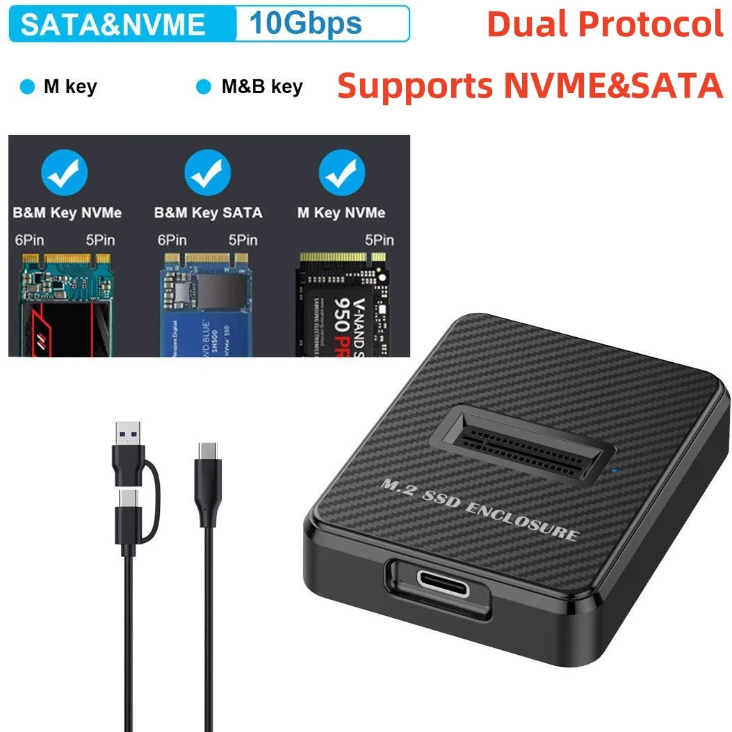 External SSD Hard Disk M.2 SSD Enclosure 10G Online Reading Writing Speed SSD Case For M.2 NVME Or SATA SSD Docking Station