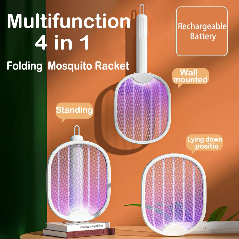 USB Rechargeable Foldable Mosquito Swatter Fly Killer with UV Light Bug Zapper Wall Mounted Insect Trap for Home Office Outdoor
