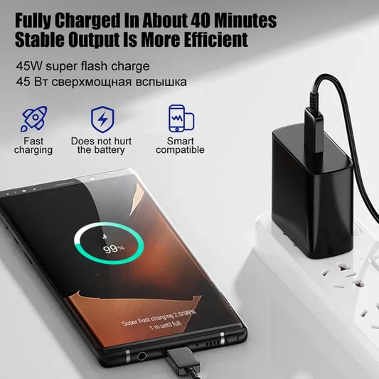 45W PD Super fast charge for S22 S23 Ultra Note 10+ 5G USB C Mobile Phone Type C US/EU/UK Fast Quick Charging Wall Adapter