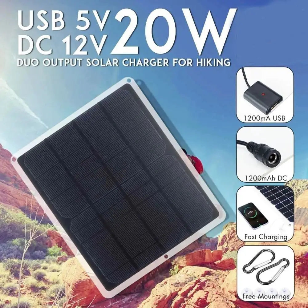 20W 12V Solar Panel Kit with USB Output Versatile Power Source Solar Charger Panel High Efficiency Waterproof