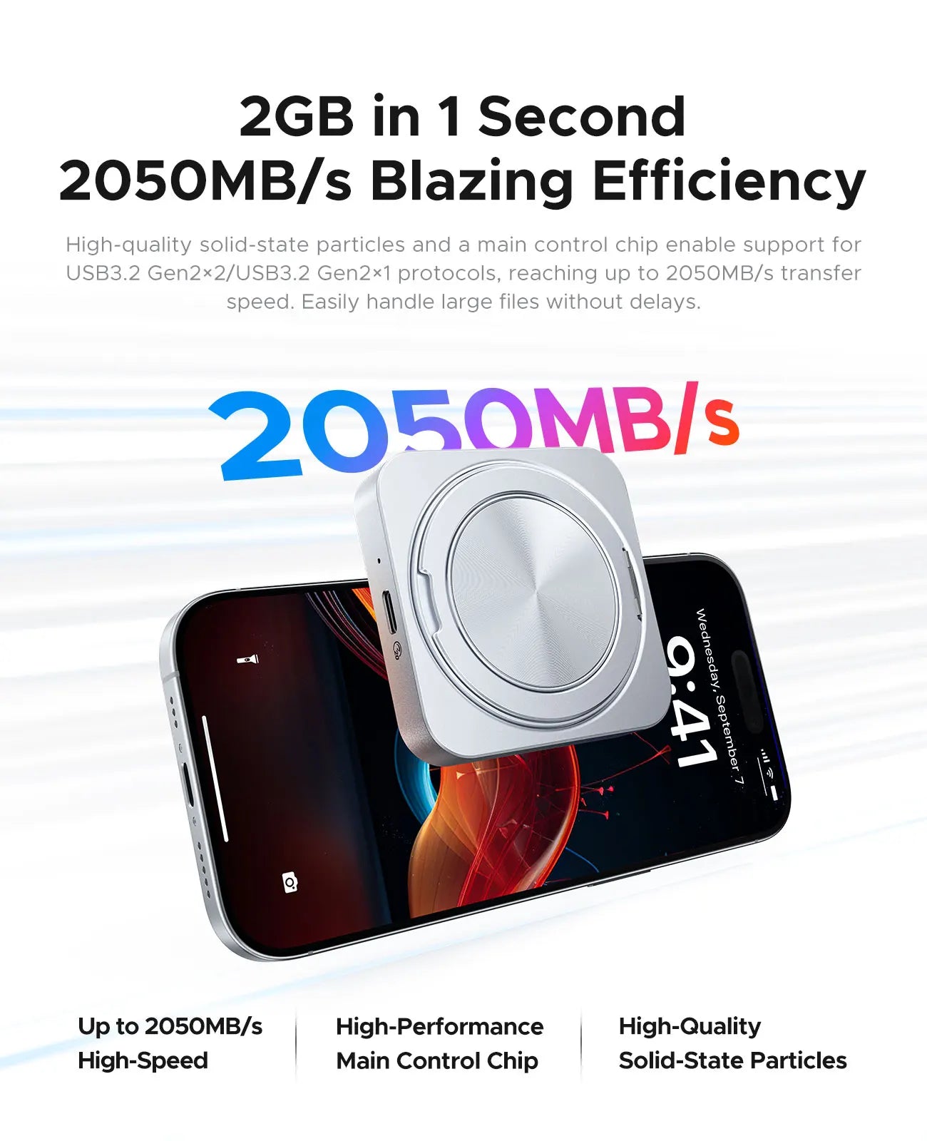ORICO Magnetic External SSD with 360 stand Up to 2000MB/s 4K ProRes HDR Record and Store, Aluminum Alloy MagSafe Portable