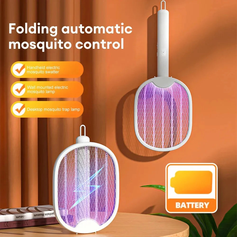 USB Rechargeable Foldable Mosquito Swatter Fly Killer with UV Light Bug Zapper Wall Mounted Insect Trap for Home Office Outdoor