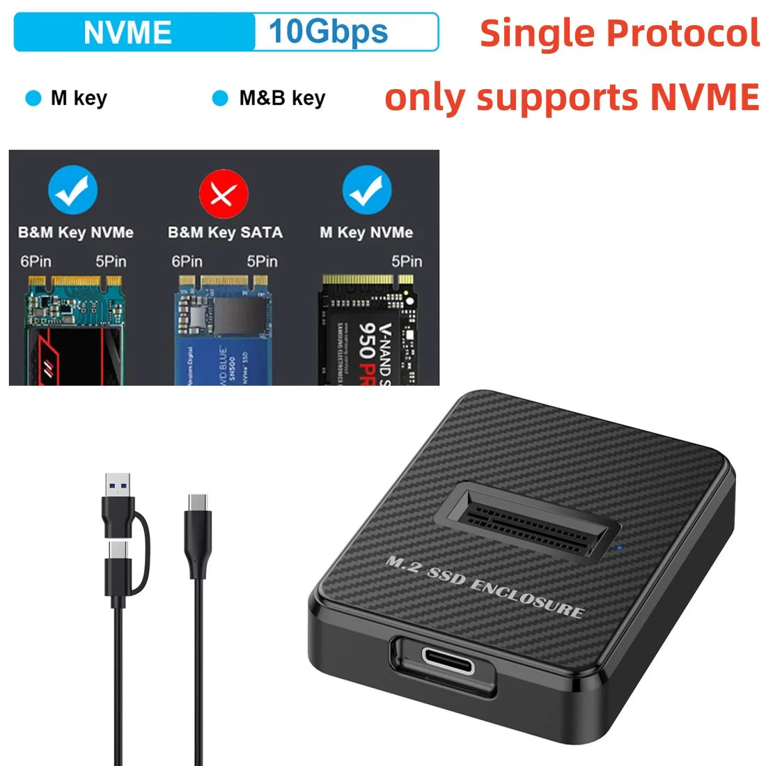 External SSD Hard Disk M.2 SSD Enclosure 10G Online Reading Writing Speed SSD Case For M.2 NVME Or SATA SSD Docking Station