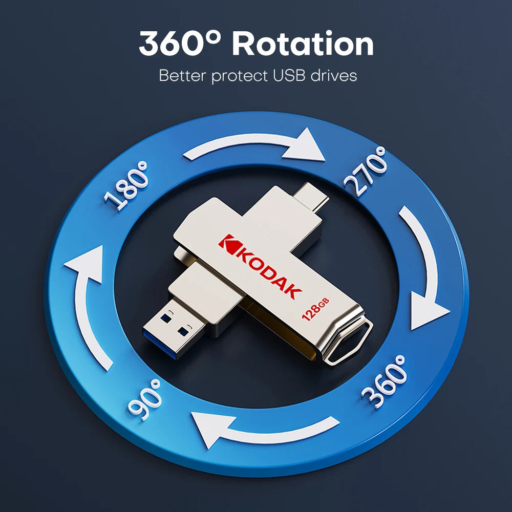 KODAK External SSD USB 3.2 Dual Interface Mobile Solid U Disk 500MB/S Portable Solid State Drive Storage USSD for Phone Laptops