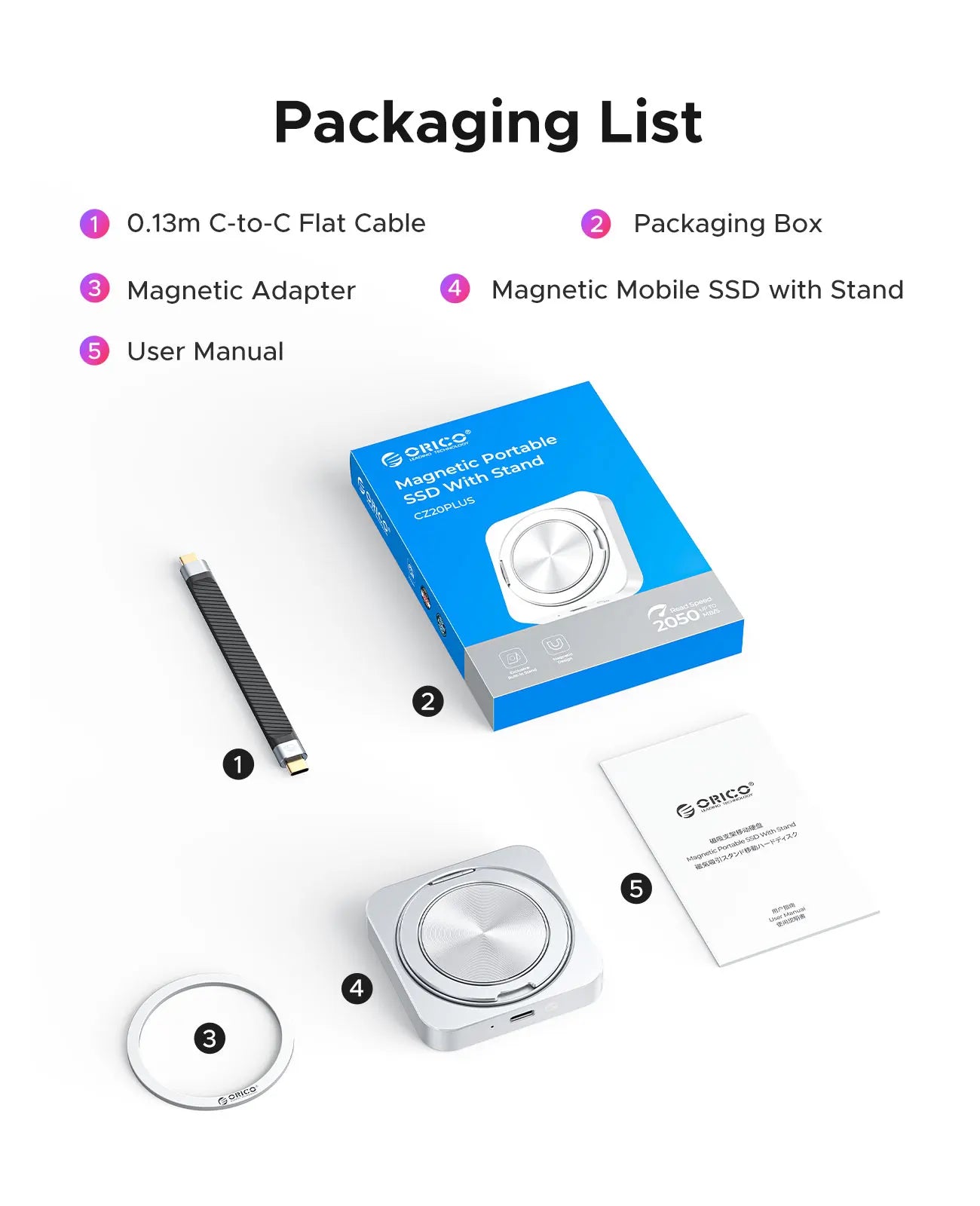 ORICO Magnetic External SSD with 360 stand Up to 2000MB/s 4K ProRes HDR Record and Store, Aluminum Alloy MagSafe Portable