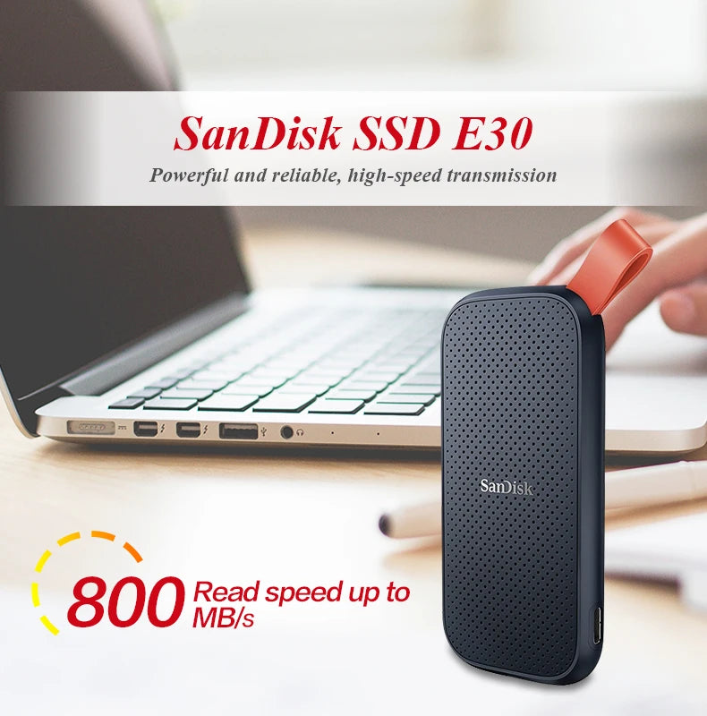 USB 3.2 Portable SSD Hard Drive SanDisk External Solid State Drive E30 1TB 2TB Max 800Mb/s Hard Disk for Laptop and Desktop