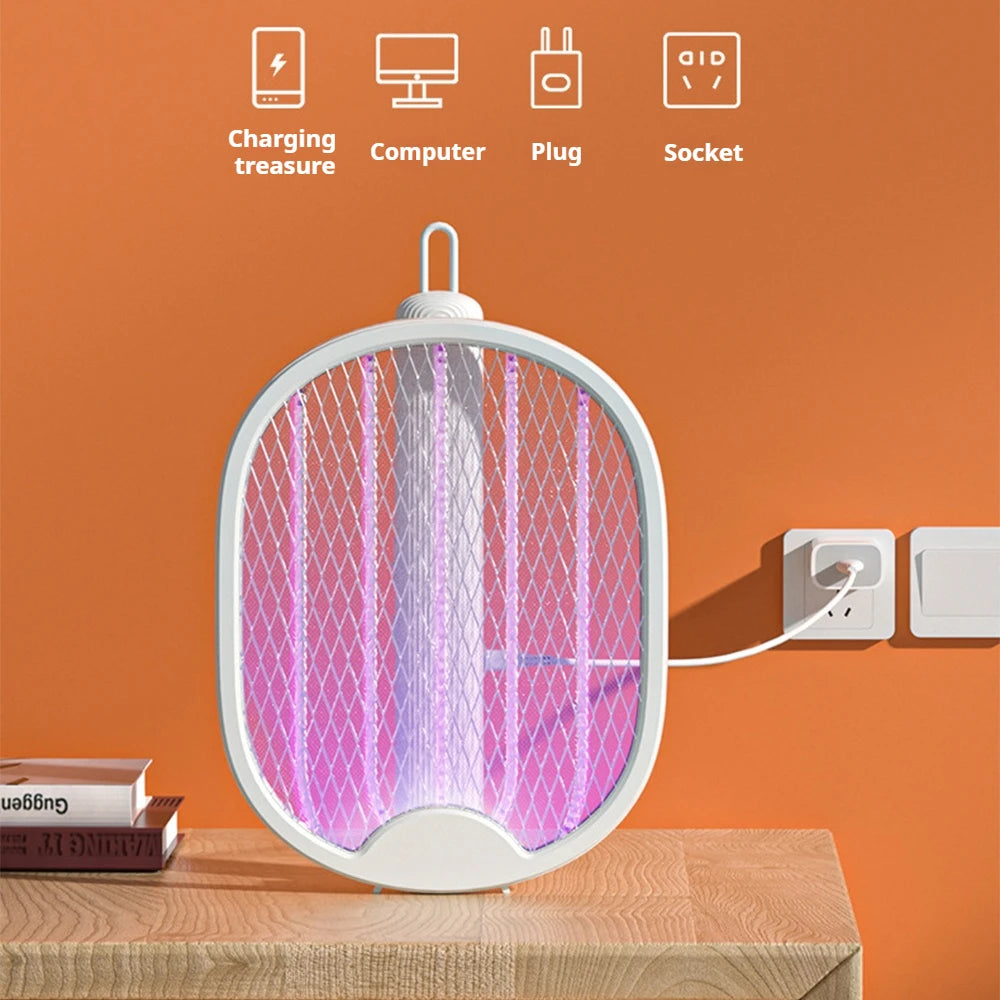 USB Rechargeable Foldable Mosquito Swatter Fly Killer with UV Light Bug Zapper Wall Mounted Insect Trap for Home Office Outdoor