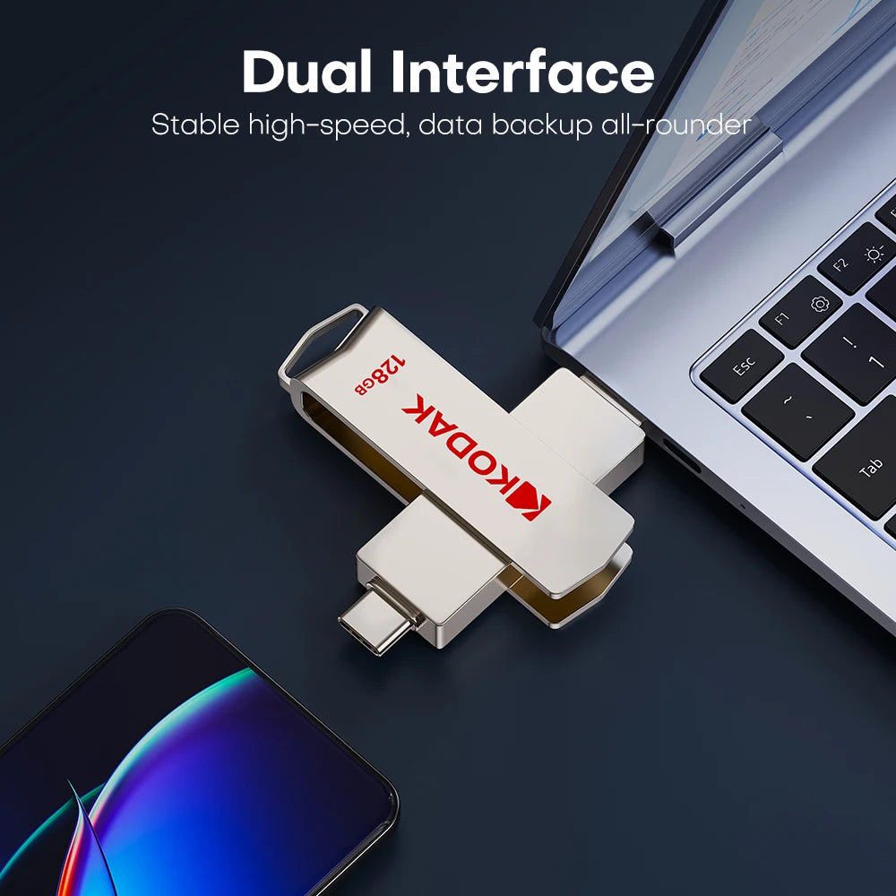 KODAK External SSD USB 3.2 Dual Interface Mobile Solid U Disk 500MB/S Portable Solid State Drive Storage USSD for Phone Laptops