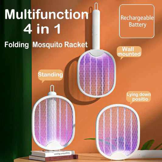 USB Rechargeable Foldable Mosquito Swatter Fly Killer with UV Light Bug Zapper Wall Mounted Insect Trap for Home Office Outdoor
