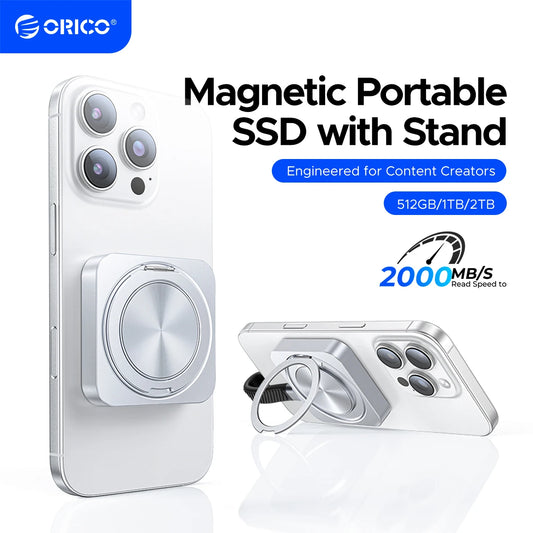 ORICO Magnetic External SSD with 360 stand Up to 2000MB/s 4K ProRes HDR Record and Store, Aluminum Alloy MagSafe Portable