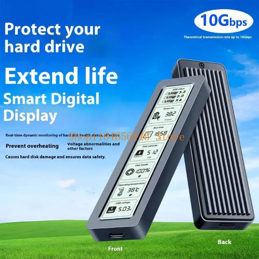 5asd Externals SSDs Enclosure Aluminum Cooling System Builts In Screen For Disk Health Temperature Monitoring USB 3.1 Support